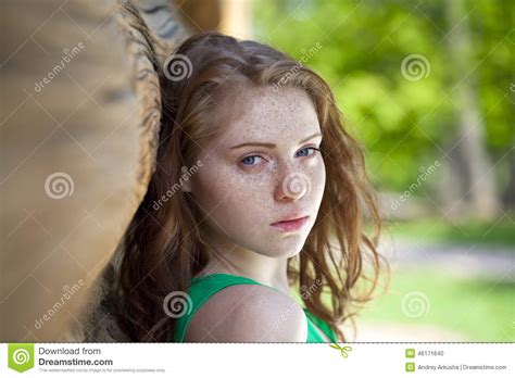 Portrait Of The Beautiful Red Haired Girl Stock Photo Image Of