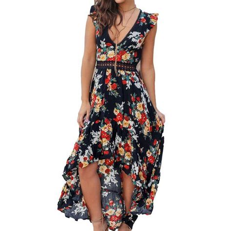 Women Summer Vintage Boho Long Maxi Dress Party Beach Dress Floral Sundress Maxi