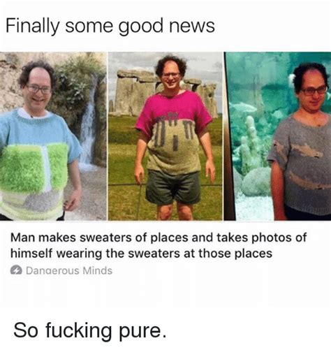 Finally Some Good News Man Makes Sweaters Of Places And Takes Photos Of Himself Wearing The