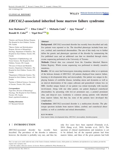 Pdf Ercc6l2‐associated Inherited Bone Marrow Failure Syndrome