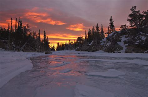 Alpenglow Winter Scenery Sunrise Lake Beautiful Sunset