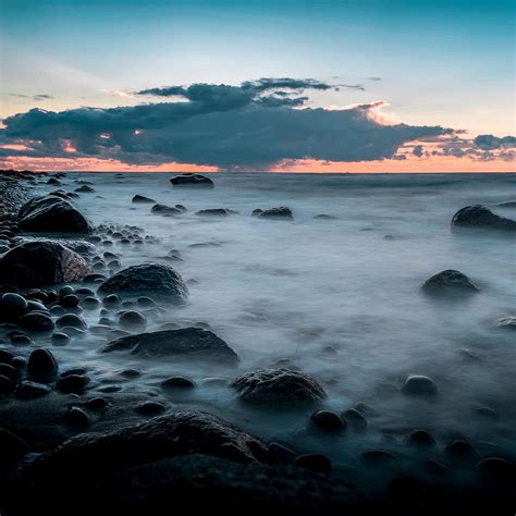 Download Wallpaper 2780x2780 Stones Coast Fog Horizon Sunset Ipad