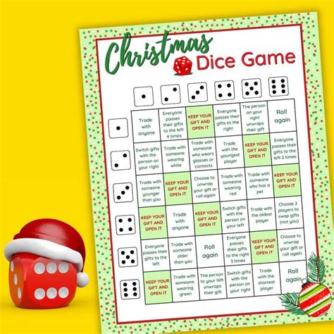 The Christmas Dice Game A Fun T Exchange Printable Game