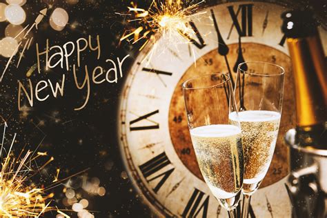 Download Happy New Year Alcohol Champagne Clock Holiday New Year 4k