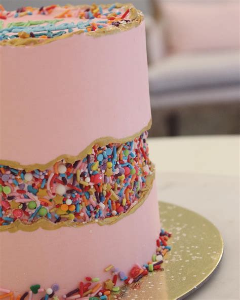 Sprinkle Cake Fault Line Cake Pink And Gold Cake Sprinklecake Faultlinecake Pinkbuttercream