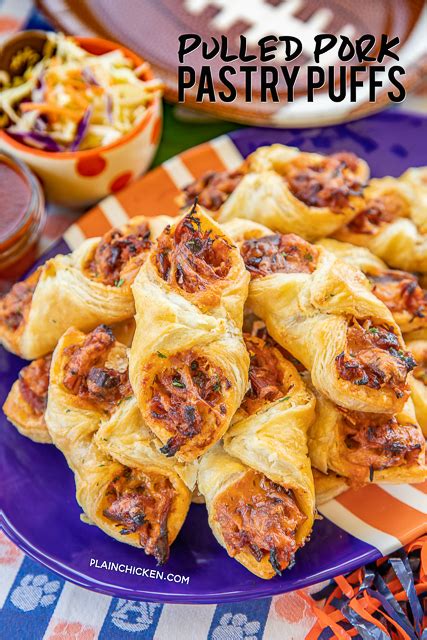 Cover with a bottle of your favorite bbq sauce and let cook all day. Pulled Pork Pastry Puffs - Football Friday | Plain Chicken®