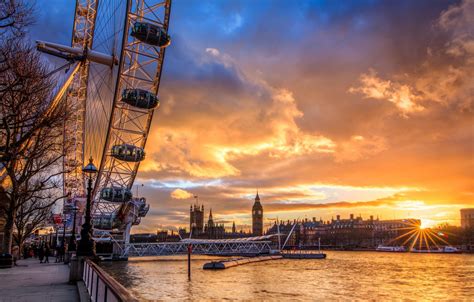Wallpaper The Sun Clouds Sunset City The City River England