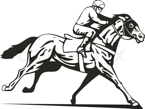 Illustration Of A Horse And Jockey Racing Silhouette On Isolated White