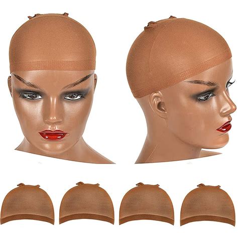yeslestm 4 pieces brown stocking wig caps stretchy nylon wig caps for women wig cap for lace