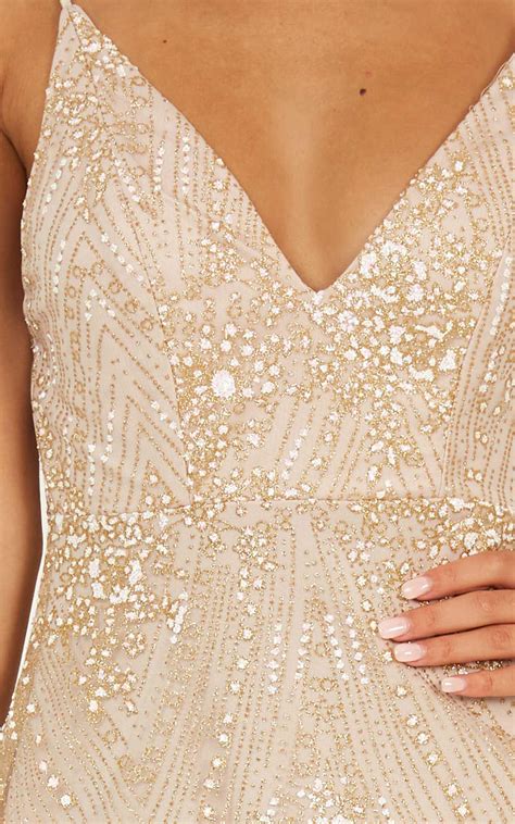 Called Out Dress In Gold Sparkle Showpo