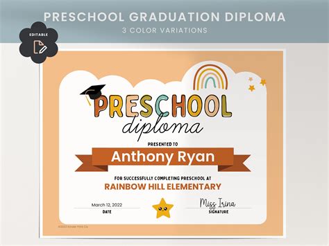 Editable Preschool Diploma Printable School Diploma Etsy Australia