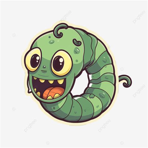 Cute Cartoon Green Worm With A Mouth Vector Worm Sticker Cartoon Png