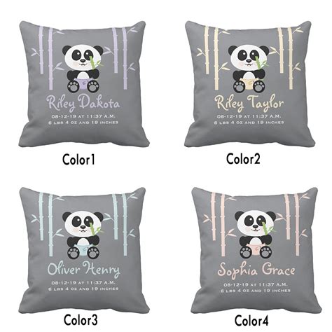 Custom Baby Birth Stats Cute Bamboo Panda Throw Pillow Cover Decorative