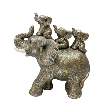 3 Baby Elephants Riding An Elephant Statue Desk Collectable Craft