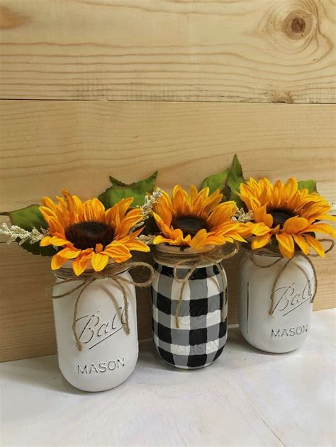 Sunflowers In Hand Painted Jars Artificial Flower Etsy Mason Jar