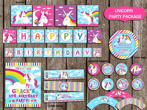 Unicorn Party Package Instant Download Unicorn Rainbow Party