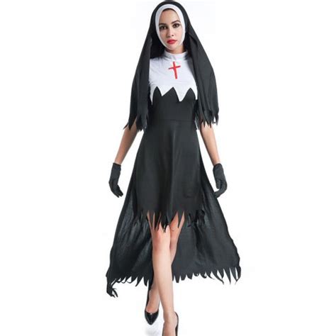 Virgin Mary Nuns Costumes For Women Sexy Long Black Nuns Costume Arabic Religion Monk Ghost