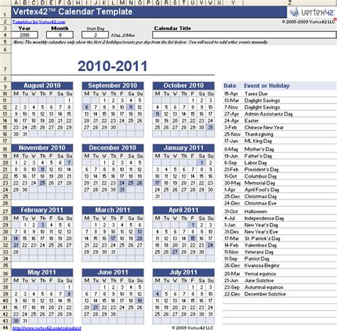 Perpetual Calendar Template For Excel Excel Calendar Template Yearly