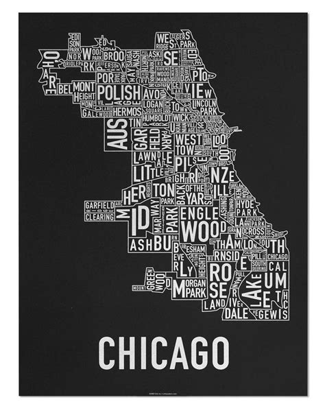 Chicago Typographic Neighborhood Map Poster Chicago Neighborhoods Map