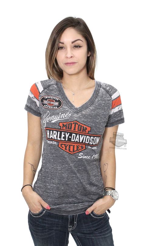 Harley Davidson Womens Genuine Oil Can Trademark B S Burnout V Neck