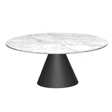Small Round Marble Coffee Table with Conical Black Base ...