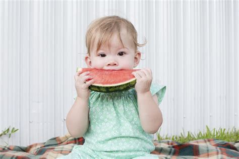 Baby Eating Watermelon Fruits Stock Photo Image Of Healthy Food