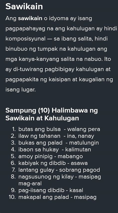 Mag Bigay Ng 10 Halimbawa Ng Sawikain Brainlyph