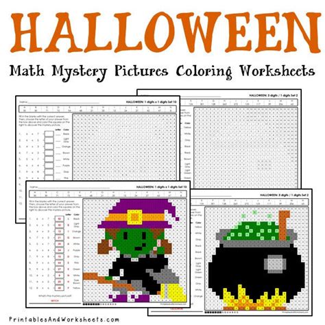 Halloween Math Mystery Pictures Coloring Worksheets B