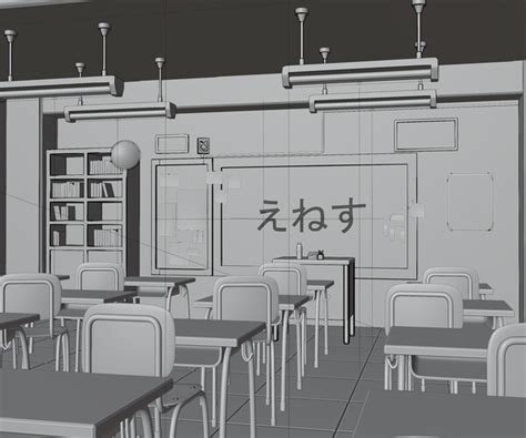 Artstation Blender Anime Style Classroom Background Environment