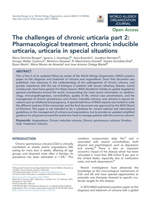 Pdf The Challenges Of Chronic Urticaria Part 2 Pharmacological