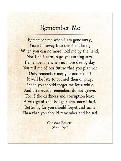 Remember Me Christina Rossetti Funeral Poem Grief And Sorrow Etsy Uk