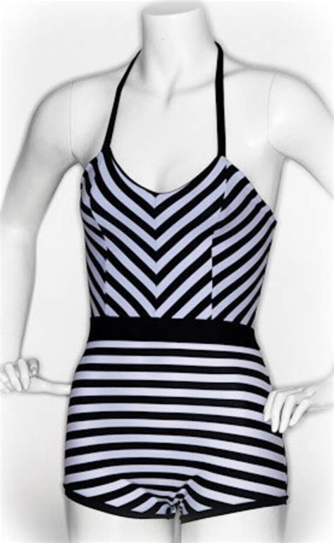 Items Similar To Vintage Style Black And White Stripe Bathing Suit On Etsy