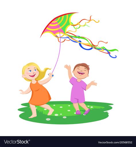 Children Play With Kites On A Clearing Royalty Free Vector