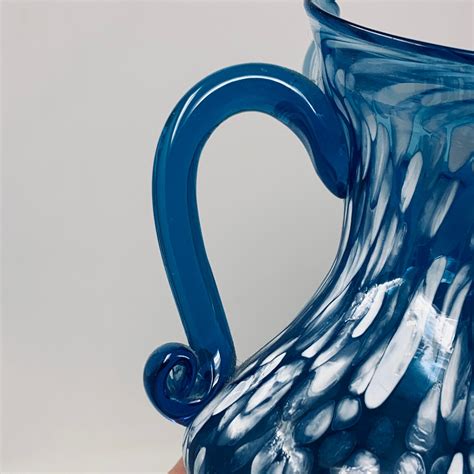 Vintage Murano Art Glass Pitcher Blue And White Splatter Pattern Design Hand Blown Etsy