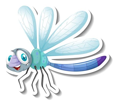 Cartoon Sticker Met Libel Insecten Premium Vector