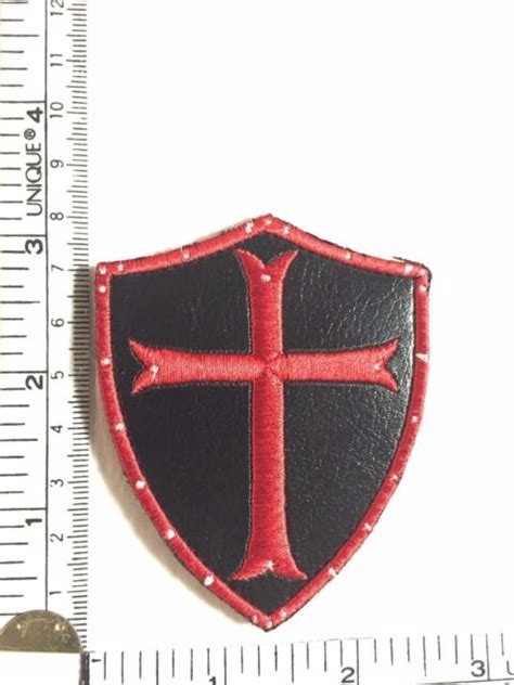 Black Leather Patch Crusader Cross Shield Templar Knight Christian Army