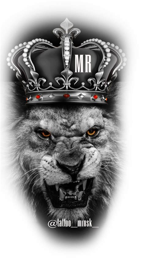Lion Head With Crown Tattoo Design