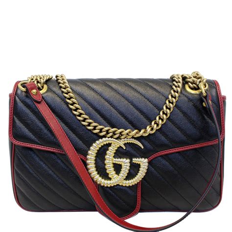 Gucci Gg Marmont Matelasse Leather Shoulder Bag Blackred 443496