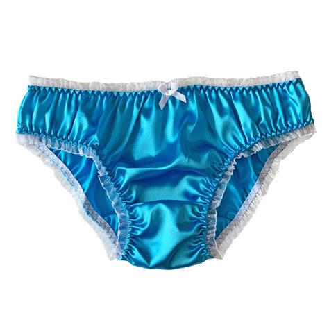 Aqua Blue Satin Frilly Sissy Mutandine Bikini Slip Biancheria Intima