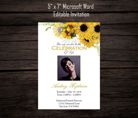 Yellow Sunflowers Funeral Announcement | Memorial Invitation | Mourning Invitation Cards ...
