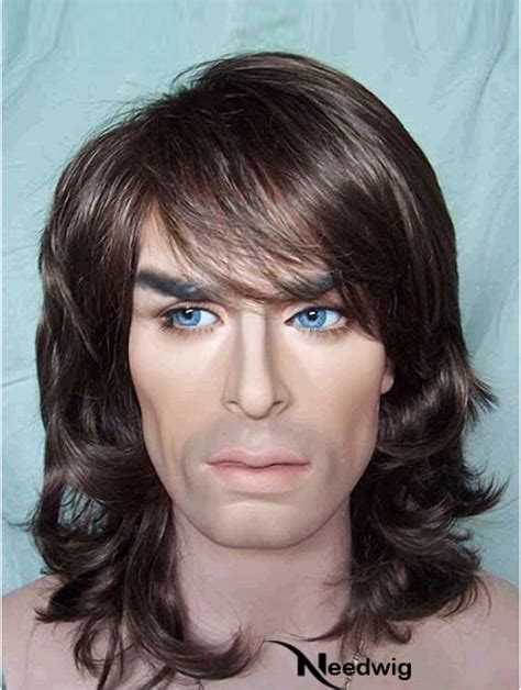 Brown Synthetic Shoulder Capless Wavy Hair Wigs For Man