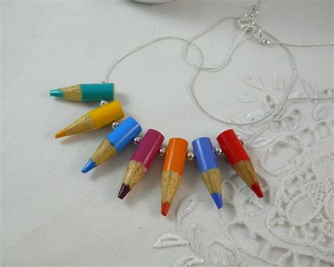 Colored Pencil Necklace Jewelry Upcycled Beaded Teacher By Miceart