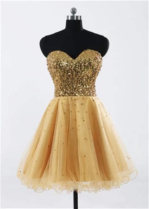 Aliexpress Com Buy Sweetheart Gold Sequined Mini Homecoming Dress