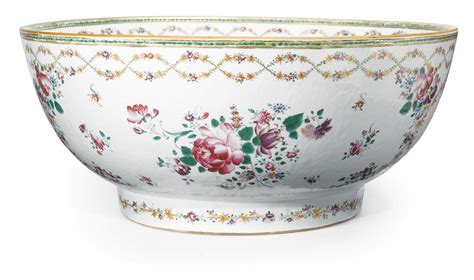 281 A Large Chinese Export Famille Rose Hunting Punchbowl Circa 1770