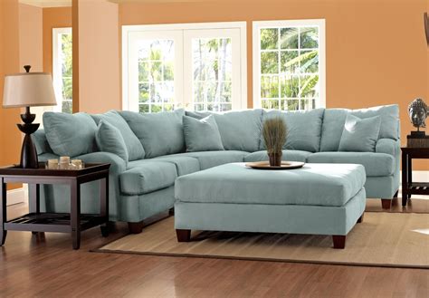 Microfiber l shape sectional sofa w/ ottoman, right hand facing chaise. Blue Microfiber Sectional Sofa Low Profile Midnight Blue ...