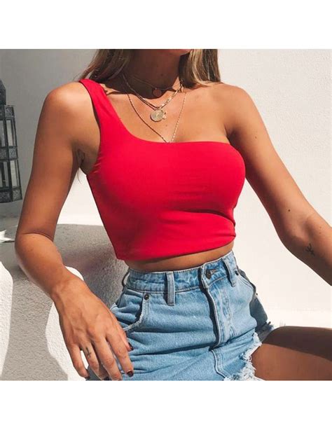 New Sexy One Shoulder Summer Tops Strapless Tank Top 2019 Women Bustier Crop Top Sleeveless