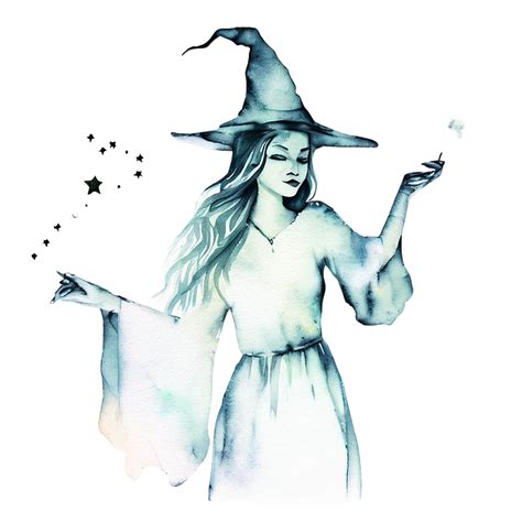 Watercolor Cosmic Witch Vector Illustration By ♥ Khawla Rhaskali ♥ On