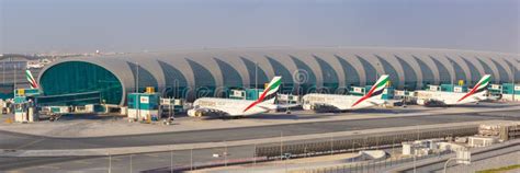 Emirates Airbus A380 Airplanes Panorama Dubai Airport In The United