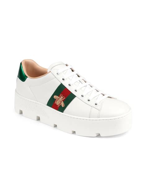 Gucci New Ace Platform Bee Sneakers In White Lyst