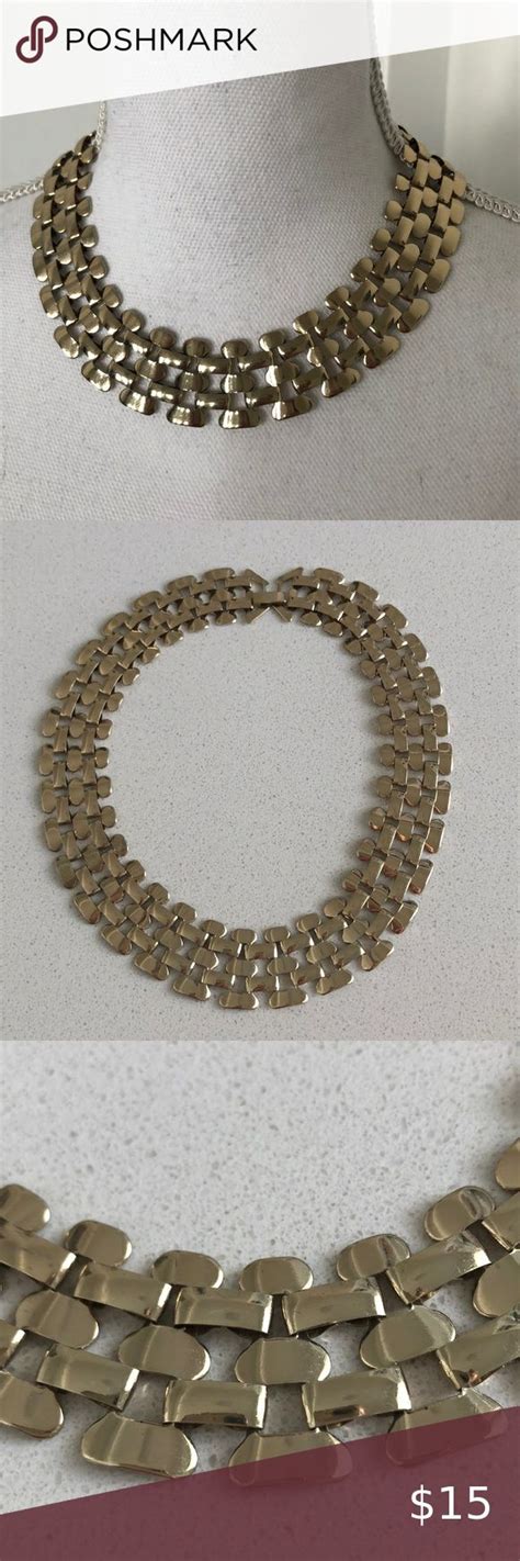 zara gold brass metal statement choker necklace
